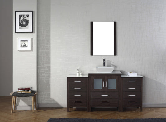 Virtu USA Dior 64" Single Bath Vanity with Aqua Tempered Glass Top and Square Sink with Polished Chrome Faucet and Mirror - Luxe Bathroom Vanities Luxury Bathroom Fixtures Bathroom Furniture
