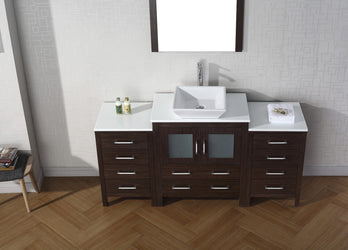 Virtu USA Dior 66" Single Bath Vanity with White Engineered Stone Top and Square Sink with Polished Chrome Faucet and Mirror - Luxe Bathroom Vanities Luxury Bathroom Fixtures Bathroom Furniture