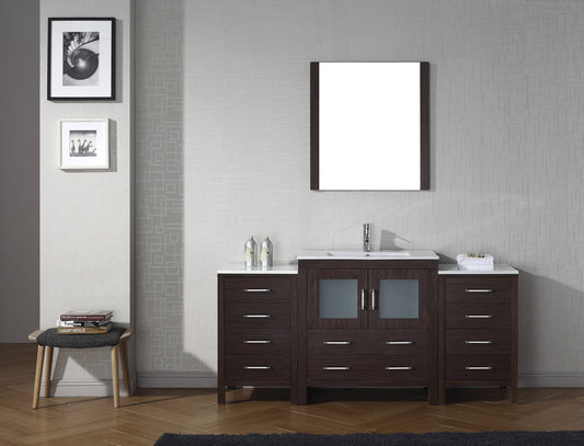 Virtu USA Dior 68" Single Bath Vanity in Espresso with Slim White Ceramic Top and Square Sink with Polished Chrome Faucet and Mirror - Luxe Bathroom Vanities Luxury Bathroom Fixtures Bathroom Furniture