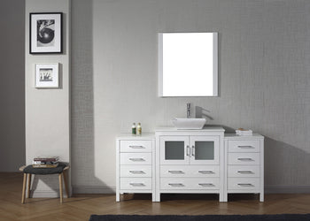 Virtu USA Dior 68" Single Bath Vanity with White Engineered Stone Top and Square Sink with Brushed Nickel Faucet and Mirror - Luxe Bathroom Vanities Luxury Bathroom Fixtures Bathroom Furniture