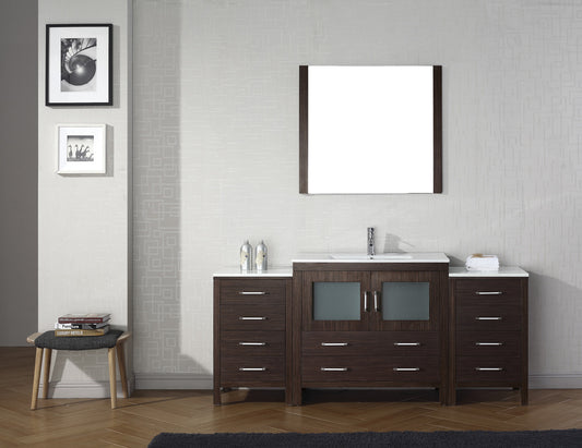 Virtu USA Dior 72" Single Bath Vanity in Espresso with Slim White Ceramic Top and Square Sink with Brushed Nickel Faucet and Mirror - Luxe Bathroom Vanities Luxury Bathroom Fixtures Bathroom Furniture