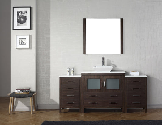 Virtu USA Dior 72" Single Bath Vanity with White Engineered Stone Top and Square Sink with Brushed Nickel Faucet and Mirror - Luxe Bathroom Vanities Luxury Bathroom Fixtures Bathroom Furniture