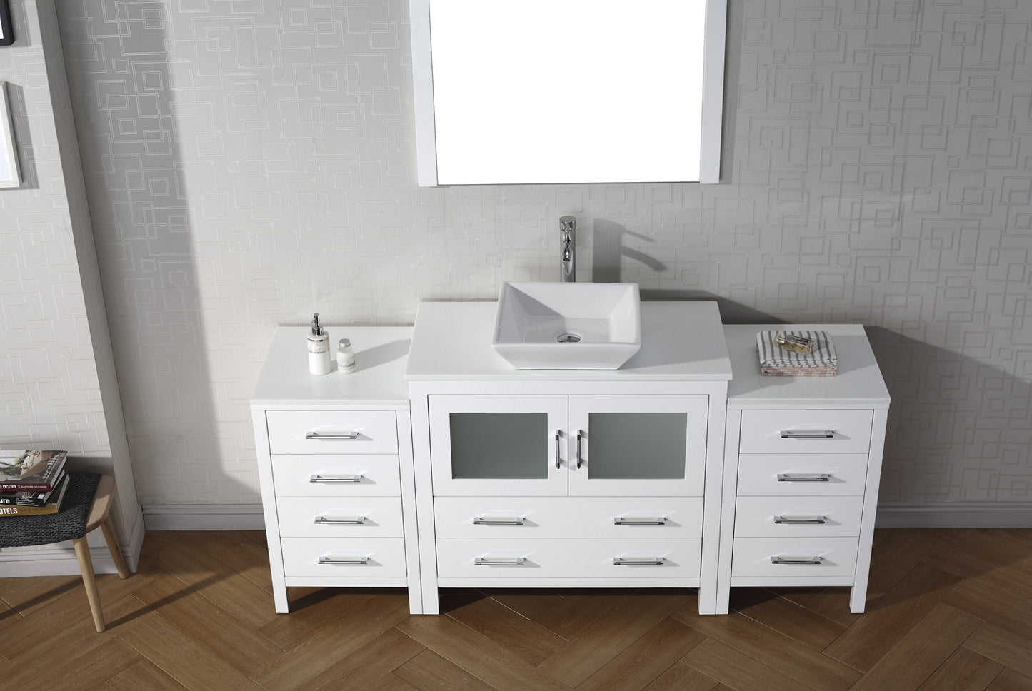 Virtu USA Dior 72" Single Bath Vanity with White Engineered Stone Top and Square Sink with Brushed Nickel Faucet and Mirror - Luxe Bathroom Vanities Luxury Bathroom Fixtures Bathroom Furniture