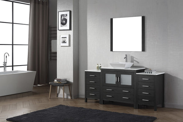 Virtu USA Dior 72" Single Bath Vanity with White Engineered Stone Top and Square Sink with Brushed Nickel Faucet and Mirror - Luxe Bathroom Vanities