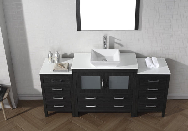 Virtu USA Dior 72" Single Bath Vanity with White Engineered Stone Top and Square Sink with Brushed Nickel Faucet and Mirror - Luxe Bathroom Vanities
