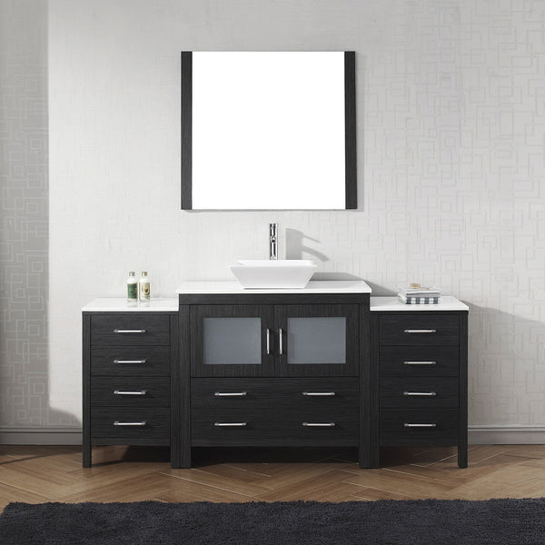 Virtu USA Dior 72" Single Bath Vanity with White Engineered Stone Top and Square Sink with Polished Chrome Faucet and Mirror - Luxe Bathroom Vanities