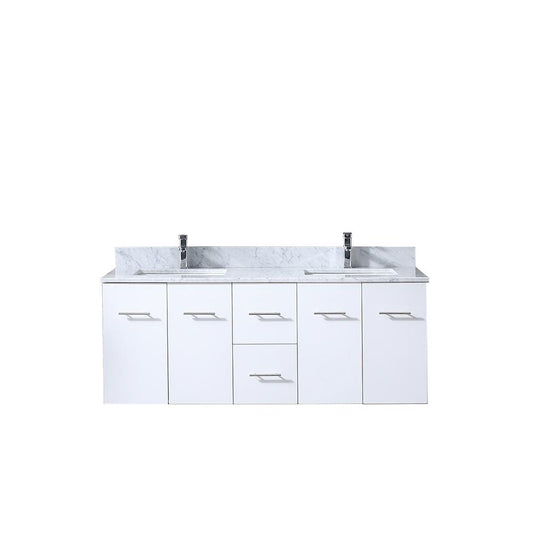Amelie 60" Double Vanity, White Carrara Marble Top, White Square Sinks and no Mirror - Luxe Bathroom Vanities Luxury Bathroom Fixtures Bathroom Furniture