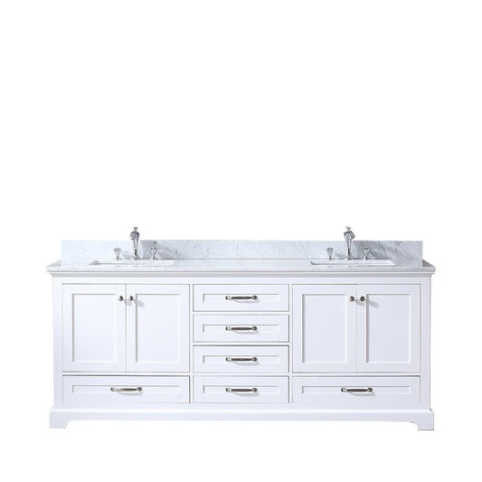 Dukes 80" Double Vanity, White Carrara Marble Top, White Square Sinks and no Mirror - Luxe Bathroom Vanities Luxury Bathroom Fixtures Bathroom Furniture