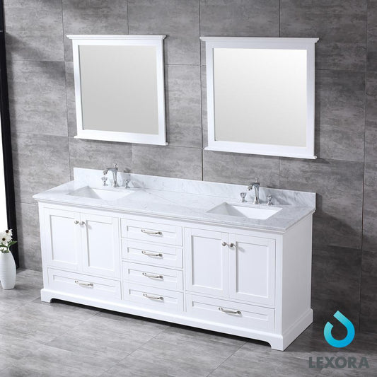 Dukes 80" Double Vanity, White Carrara Marble Top, White Square Sinks and 30" Mirrors - Luxe Bathroom Vanities Luxury Bathroom Fixtures Bathroom Furniture