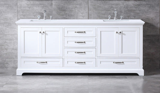 Lexora Dukes 80" Double Vanity, White Quartz Top, White Square Sinks and no Mirror - Luxe Bathroom Vanities