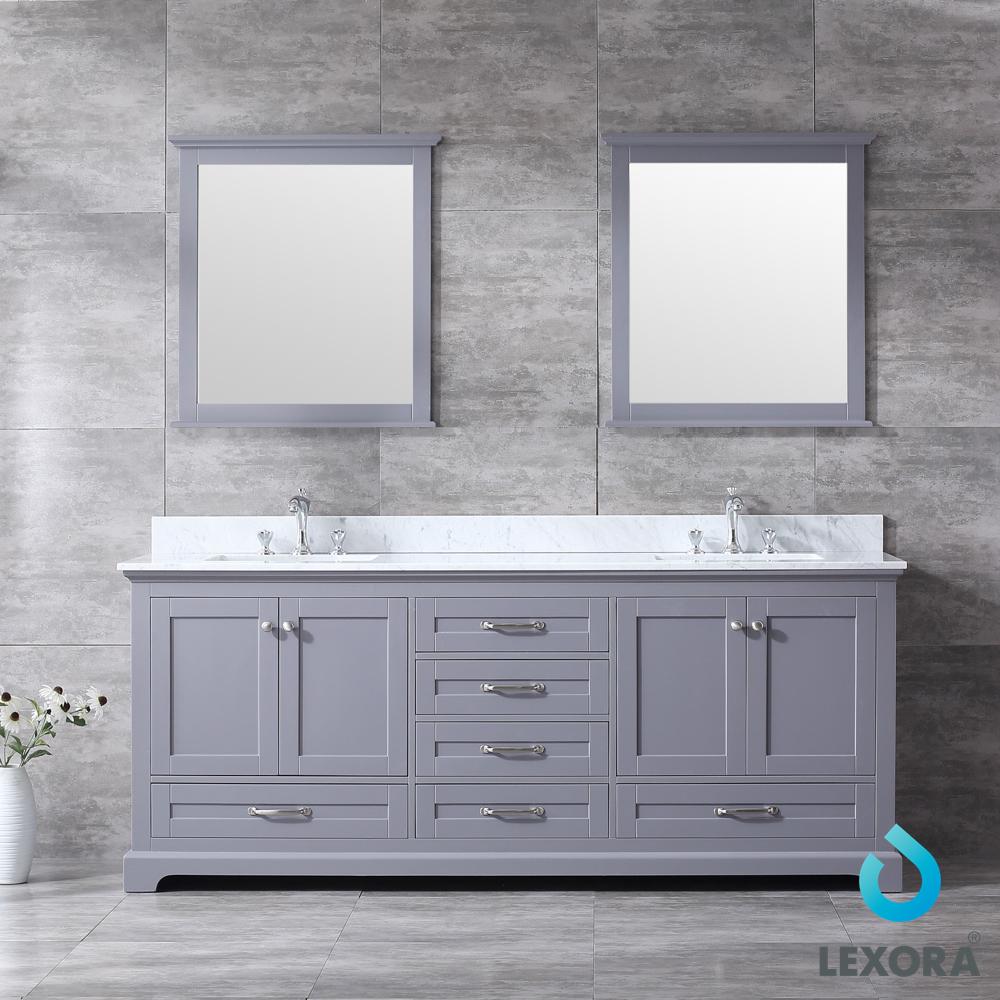 Dukes 80" Double Vanity, White Carrara Marble Top, White Square Sinks and 30" Mirrors - Luxe Bathroom Vanities Luxury Bathroom Fixtures Bathroom Furniture