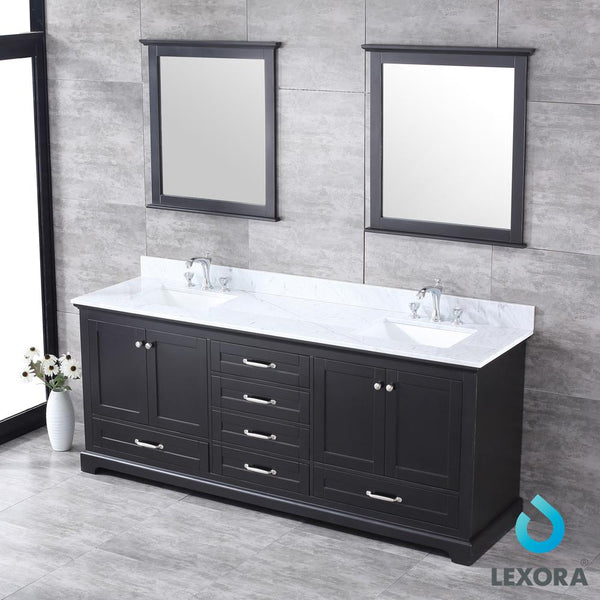 Dukes 80" Double Vanity, White Carrara Marble Top, White Square Sinks and 30" Mirrors - Luxe Bathroom Vanities Luxury Bathroom Fixtures Bathroom Furniture