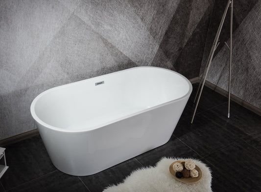 Melina 59" Free Standing Acrylic Bathtub w/ Chrome Drain - Luxe Bathroom Vanities Luxury Bathroom Fixtures Bathroom Furniture