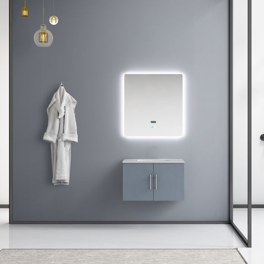 Lexora Geneva 30" Single Vanity, White Carrara Marble Top, White Square Sink and 30" LED Mirror - Luxe Bathroom Vanities