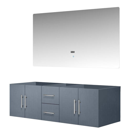 Lexora Geneva 60" Double Vanity, no Top and 60" LED Mirror - Luxe Bathroom Vanities