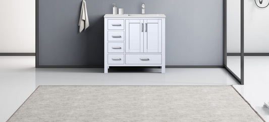 Lexora Jacques 36" Single Vanity, White Quartz Top, White Square Sink and no Mirror - Right Version - Luxe Bathroom Vanities