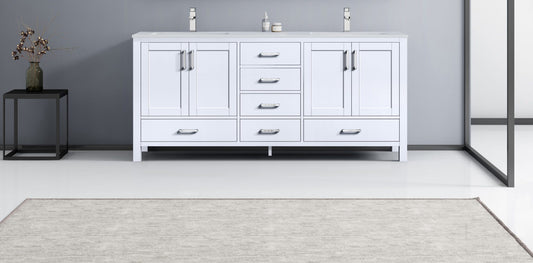 Lexora Jacques 72" Double Vanity, White Quartz Top, White Square Sinks and no Mirror - Luxe Bathroom Vanities