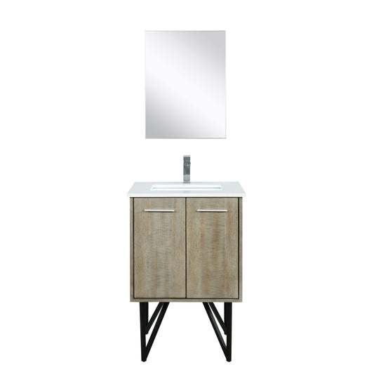 Lexora Lancy 24" Rustic Acacia Bathroom Vanity, White Quartz Top, White Square Sink, Faucet Set, and 18" Frameless Mirror - Luxe Bathroom Vanities