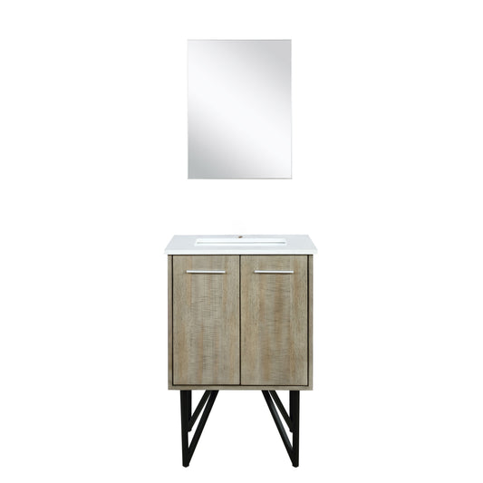 Lexora Lancy 24" Rustic Acacia Bathroom Vanity, White Quartz Top, White Square Sink, and 18" Frameless Mirror - Luxe Bathroom Vanities