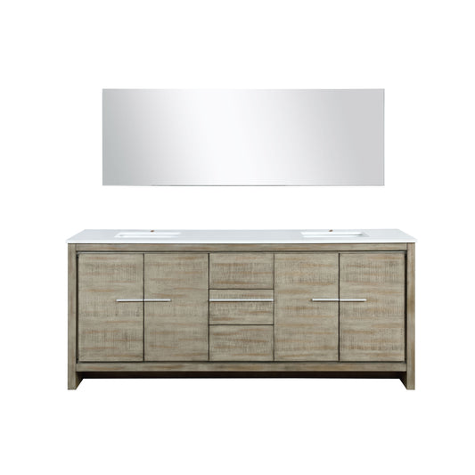 Lexora Lafarre 80" Rustic Acacia Double Bathroom Vanity, White Quartz Top, White Square Sinks, and 70" Frameless Mirror - Luxe Bathroom Vanities