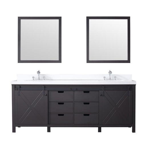 Marsyas 84" Brown Double Vanity, White Quartz Top, White Square Sinks and 34" Mirrors - Luxe Bathroom Vanities Luxury Bathroom Fixtures Bathroom Furniture