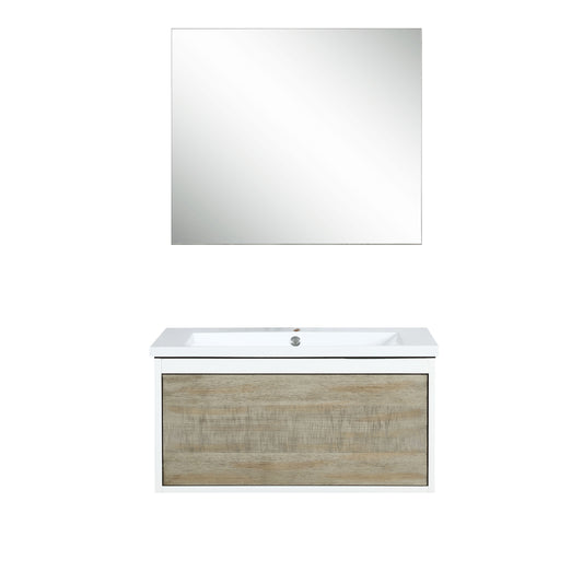 Lexora Scopi 30" Rustic Acacia Bathroom Vanity, Acrylic Composite Top with Integrated Sink, and 28" Frameless Mirror - Luxe Bathroom Vanities