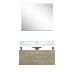 Lexora Scopi 30" Rustic Acacia Bathroom Vanity, Acrylic Composite Top with Integrated Sink, and 28" Frameless Mirror - Luxe Bathroom Vanities
