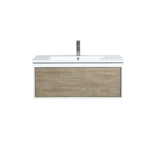 Lexora Scopi 36" Rustic Acacia Bathroom Vanity, Acrylic Composite Top with Integrated Sink, Faucet Set - Luxe Bathroom Vanities