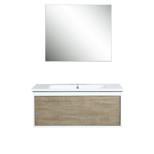 Lexora Scopi 36" Rustic Acacia Bathroom Vanity, Acrylic Composite Top with Integrated Sink, and 28" Frameless Mirror - Luxe Bathroom Vanities
