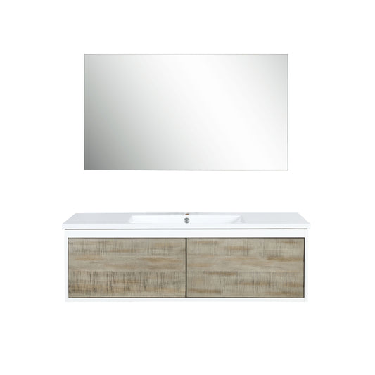 Lexora Scopi 48" Rustic Acacia Bathroom Vanity, Acrylic Composite Top with Integrated Sink, and 43" Frameless Mirror - Luxe Bathroom Vanities