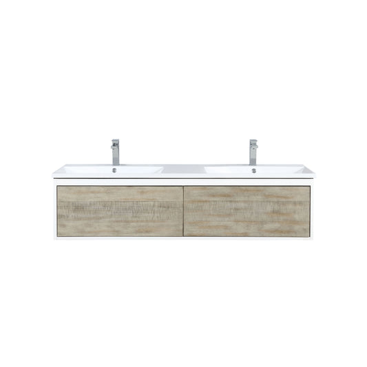 Lexora Scopi 60" Rustic Acacia Double Bathroom Vanity, Acrylic Composite Top with Integrated Sinks, Faucet Set - Luxe Bathroom Vanities