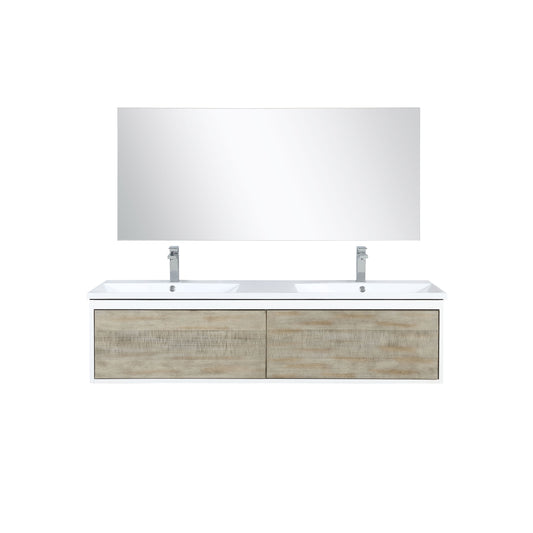 Lexora Scopi 60" Rustic Acacia Double Bathroom Vanity, Acrylic Composite Top with Integrated Sinks, Faucet Set, and 55" Frameless Mirror - Luxe Bathroom Vanities