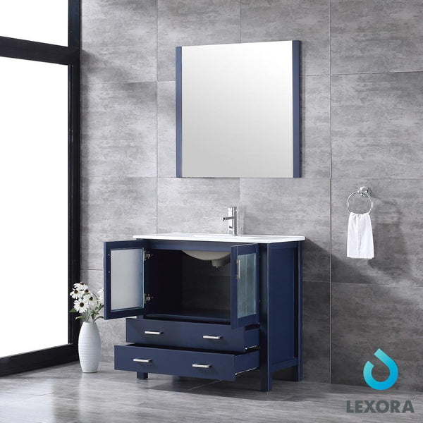 Volez 36" Single Vanity, Integrated Top, White Integrated Square Sink and 34" Mirror - Luxe Bathroom Vanities Luxury Bathroom Fixtures Bathroom Furniture