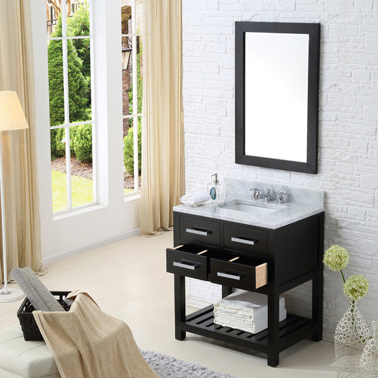 Water Creation 30 Inch Single Sink Bathroom Vanity With Matching Framed Mirror And Faucet From The Madalyn Collection - Luxe Bathroom Vanities