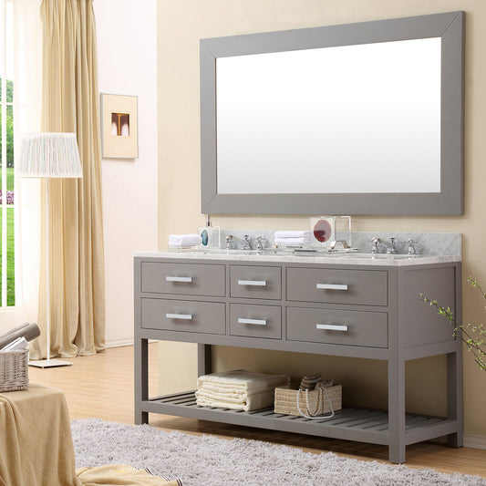 Water Creation 60 Inch Double Sink Bathroom Vanity With Matching Framed Mirror And Faucet From The Madalyn Collection - Luxe Bathroom Vanities