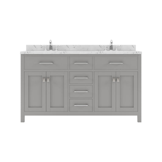 Virtu USA Caroline 60" Double Bath Vanity in Cashmere Gray with White Quartz Top and Round Sinks - Luxe Bathroom Vanities