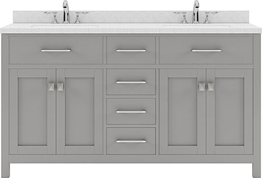 Virtu USA Caroline 60" Double Bath Vanity in Cashmere Grey with Dazzle White Top and Round Sink - Luxe Bathroom Vanities Luxury Bathroom Fixtures Bathroom Furniture