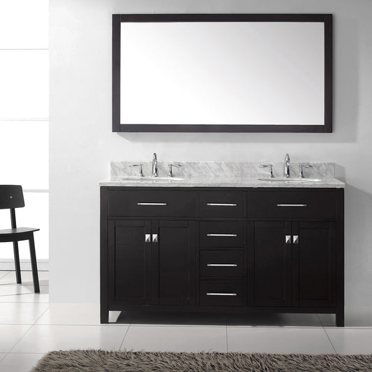 Virtu USA Caroline 60" Double Bath Vanity in Espresso with Marble Top and Round Sink with Mirrors - Luxe Bathroom Vanities Luxury Bathroom Fixtures Bathroom Furniture