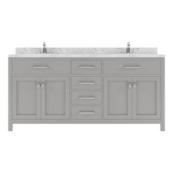 Virtu USA Caroline 72" Double Bath Vanity in Cashmere Gray with White Quartz Top and Round Sinks with Polished Chrome Faucets with Matching Mirror - Luxe Bathroom Vanities