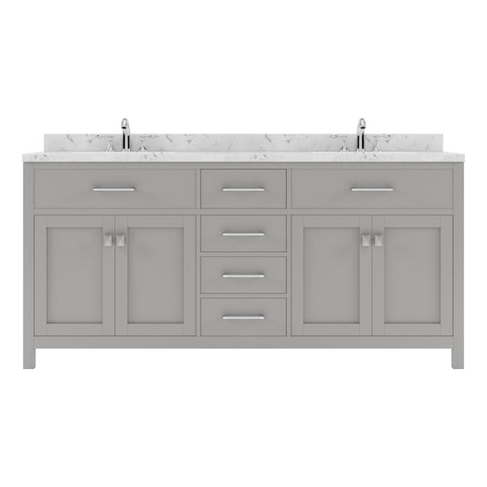 Virtu USA Caroline 72" Double Bath Vanity in Cashmere Gray with White Quartz Top and Round Sinks - Luxe Bathroom Vanities