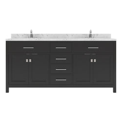 Virtu USA Caroline 72" Double Bath Vanity in Cashmere Gray with White Quartz Top and Round Sinks with Brushed Nickel Faucets with Matching Mirror - Luxe Bathroom Vanities