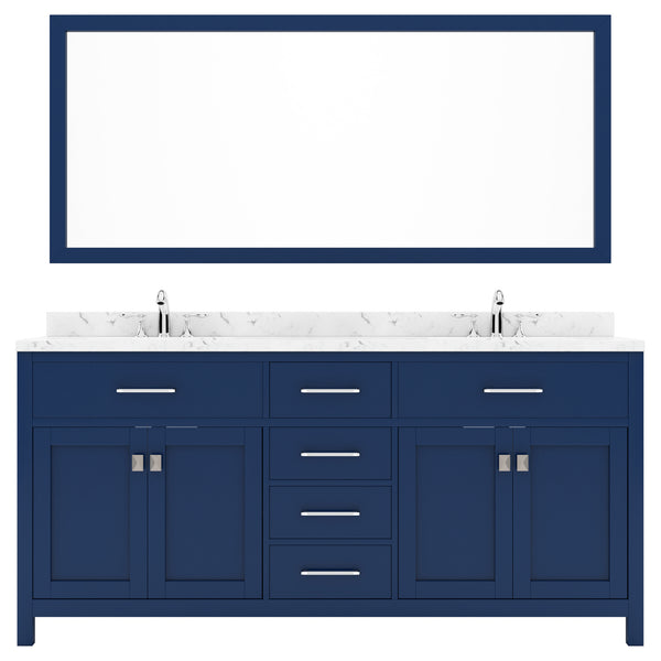 Virtu USA Caroline 72" Double Bath Vanity in Cashmere Gray with White Quartz Top and Square Sinks with Matching Mirror - Luxe Bathroom Vanities
