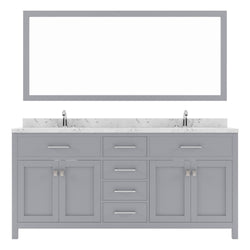 Virtu USA Caroline 72" Double Bath Vanity in Cashmere Gray with White Quartz Top and Square Sinks with Polished Chrome Faucets with Matching Mirror - Luxe Bathroom Vanities