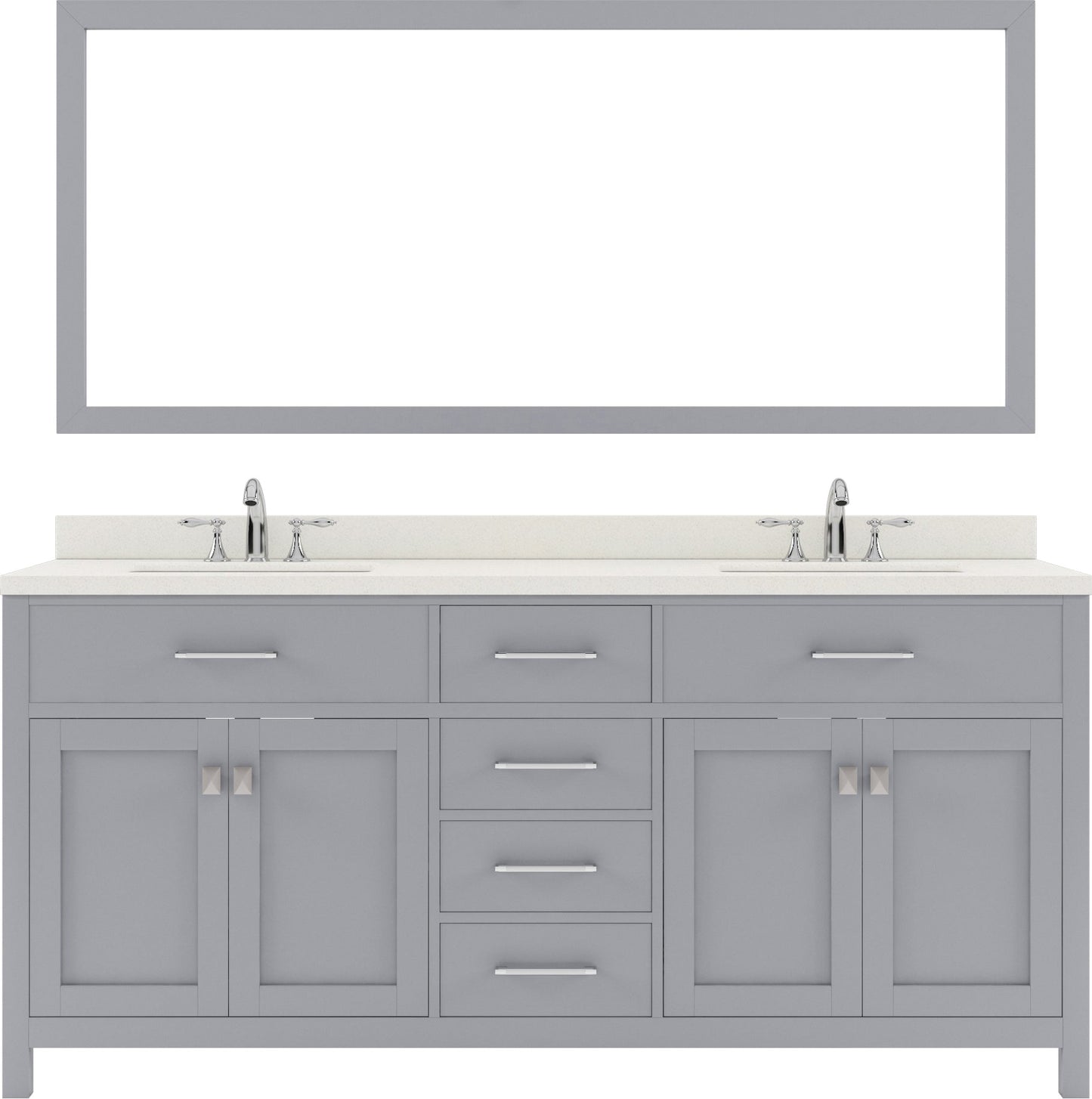 Virtu USA Caroline 72" Double Bath Vanity with White Quartz Top and Square Sinks with Matching Mirror - Luxe Bathroom Vanities