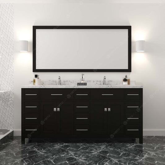Virtu USA Caroline Parkway 72" Double Bath Vanity with White Quartz Top and Round Sinks with Polished Chrome Faucets with Matching Mirror - Luxe Bathroom Vanities