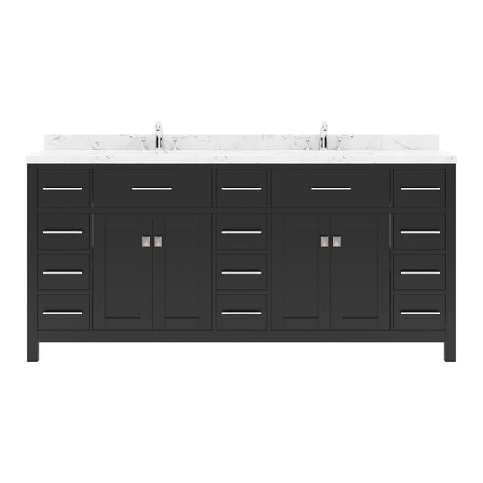 Virtu USA Caroline Parkway 72" Double Bath Vanity with White Quartz Top and Square Sinks - Luxe Bathroom Vanities