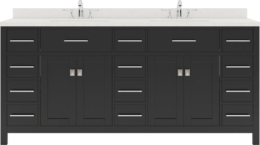 Virtu USA Caroline Parkway 72" Double Bath Vanity with White Quartz Top and Round Sinks - Luxe Bathroom Vanities