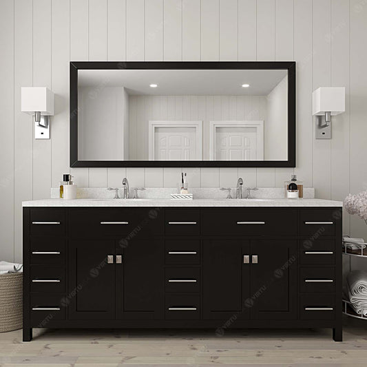 Virtu USA Caroline Parkway 78" Double Bath Vanity with Dazzle White Top and Round Sink with Brushed Nickel Faucet and Mirror - Luxe Bathroom Vanities Luxury Bathroom Fixtures Bathroom Furniture