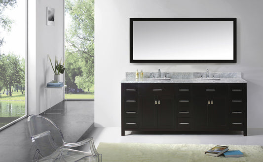 Virtu USA Caroline Parkway 78" Double Bath Vanity with Marble Top and Square Sink with Mirror - Luxe Bathroom Vanities Luxury Bathroom Fixtures Bathroom Furniture