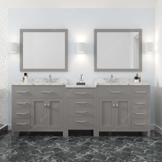 Virtu USA Caroline Parkway 93" Double Bath Vanity with White Quartz Top and Round Sinks with Brushed Nickel Faucets with Matching Mirror - Luxe Bathroom Vanities